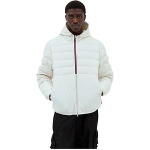 Moncler, Jassen, Heren, Wit, 2Xl, Polyester, Gestreepte Trim Donsjas