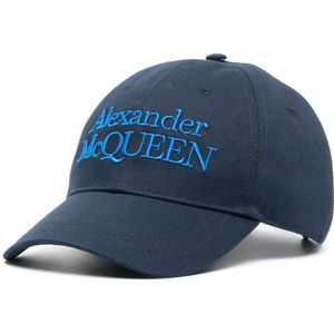 Alexander McQueen, Accessoires, Heren, Blauw, M, Katoen, Luxe Blauwe Geborduurde Pet