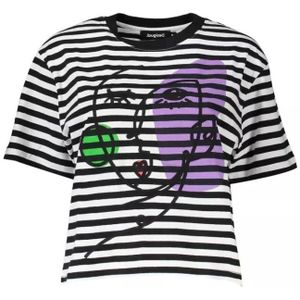 Desigual, Tops, Dames, Zwart, XL, Katoen, Chic Geborduurd Katoenen T-Shirt met Logo Detail