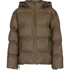 Neo Noir, Jassen, Dames, Bruin, L, Polyester, Donker Taupe Puffer Jas met Hoge Kraag en Verstelbare Capuchon