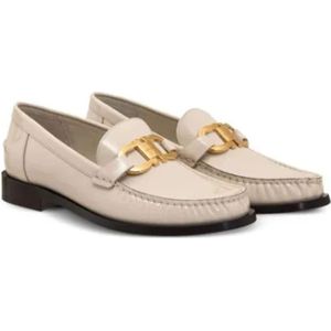 Salvatore Ferragamo, Schoenen, Dames, Beige, 39 EU, Leer, Leren Loafers met Goudkleurige Hardware