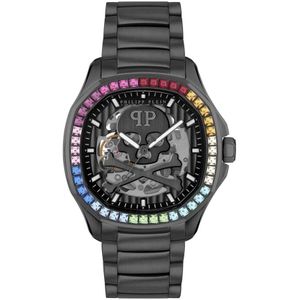 Philipp Plein, Automatisch Skeleton Spectre Rainbow Horloge Zwart, Heren, Maat:ONE Size