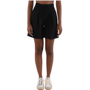 Hinnominate, Bermuda shorts met hoge taille in stretch viscose Zwart, Dames, Maat:XL