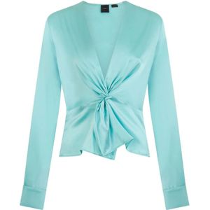 Pinko, Blouses & Shirts, Dames, Groen, S, Blauwe Blouse met Lange Mouwen en Voorknoop