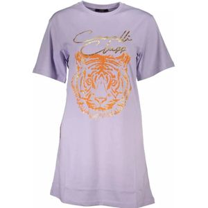 Cavalli Class, Tops, Dames, Paars, 2Xl, Katoen, Paarse Logo Print Ronde Hals T-Shirt