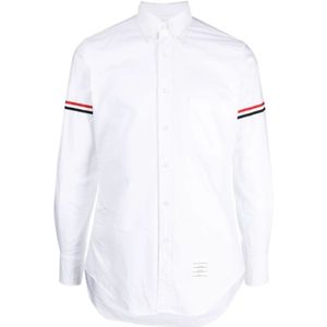 Thom Browne, Overhemden, Heren, Wit, L, Katoen, Witte Katoenen Overhemd met Gestreepte Details
