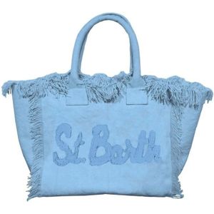 Saint Barth, Tassen, Dames, Blauw, ONE Size, Katoen, Blauwe Canvas Handtas Vanity Patch