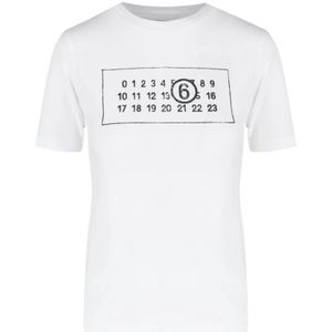 MM6 Maison Margiela, Tops, Dames, Wit, XL, Katoen, Witte T-shirt met Logo Print