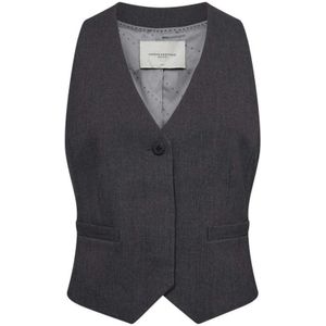 Copenhagen Muse, Jassen, Dames, Grijs, XL, Grijze Melange Tailor Vest met Knopen en Zakken