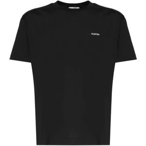 Valentino Garavani, Logo Print Crew Neck Zwarte T-shirts en Polos Zwart, Heren, Maat:XL