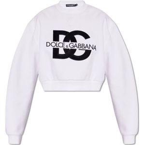 Dolce & Gabbana, Sweatshirts & Hoodies, Dames, Wit, S, Katoen, Geknipte sweatshirt met logo