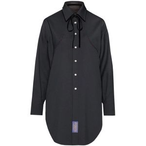 Maison Margiela, Blouses & Shirts, Dames, Zwart, S, Wol, Zwarte overhemd met lange mouwen