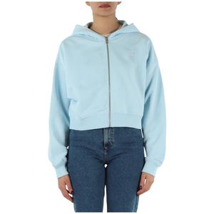 Calvin Klein Jeans, Sweatshirts & Hoodies, Dames, Blauw, L, Katoen, Hoodie met rits en capuchon van katoenmix