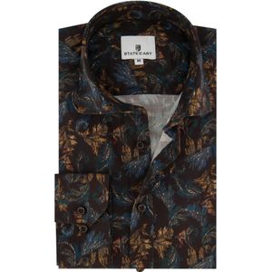 State of Art, Overhemden, Heren, Bruin, 4Xl, Katoen, Bruine Casual Overhemd met Geometrische Print