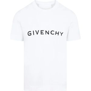 Givenchy, Tops, Heren, Wit, XL, Katoen, Wit Logo T-shirt Ronde Hals Korte Mouw