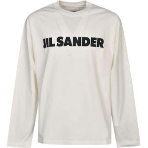 Jil Sander, Tops, Heren, Grijs, XL, Katoen, Heren Porselein Katoenen Logo T-Shirt