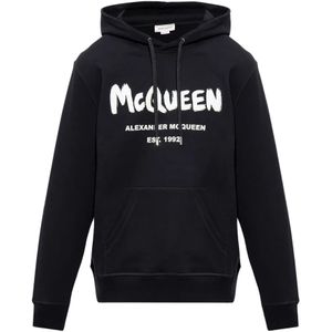 Alexander McQueen, Sweatshirts & Hoodies, Heren, Zwart, L, Katoen, Hoodie met logo-print