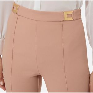 Elisabetta Franchi, Broeken, Dames, Beige, S, Hoge taille palazzo broek in nude