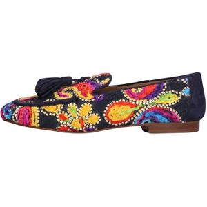 Pedro Miralles, Schoenen, Dames, Veelkleurig, 39 1/2 EU, Leer, Blauwe Loafers met Kleurrijke Print