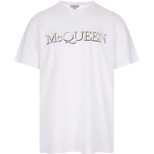Alexander McQueen, Tops, Heren, Wit, L, Katoen, Witte Katoenen T-Shirt Ronde Hals