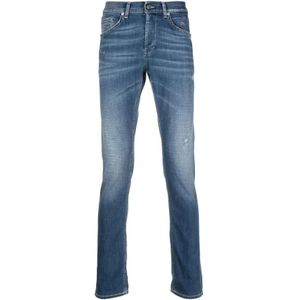 Dondup, Mid-Rise Slim-Fit Whiskered Jeans Blauw, Heren, Maat:W31