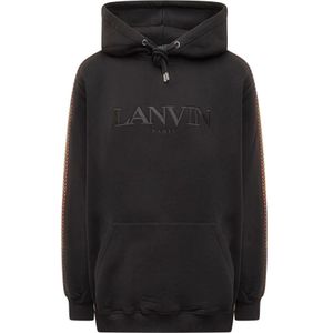 Lanvin, Sweatshirts & Hoodies, Heren, Zwart, S, Zwarte Logo Hoodie met Strepen
