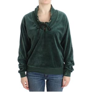 Roberto Cavalli, Sweatshirts & Hoodies, Dames, Groen, S, Katoen, Groene Velvet Zip-Through Sweater