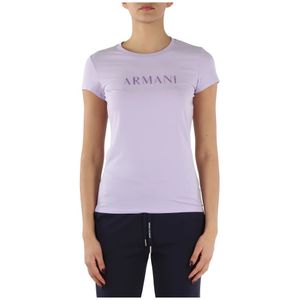 Armani Exchange, Stretch Katoenen Logo T-shirt Paars, Dames, Maat:M