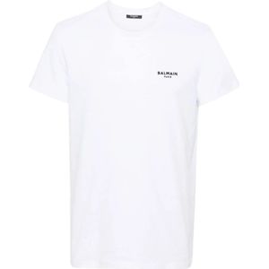 Balmain, Tops, Heren, Wit, M, Witte Logo T-shirt met Ronde Hals