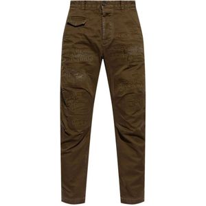 Dsquared2, Broeken, Heren, Groen, XS, Katoen, Groene Stretch Katoenen Broek Gescheurd