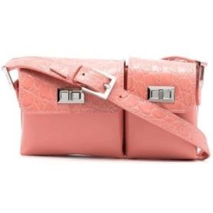 By Far, Tassen, Dames, Roze, ONE Size, Leer, Zalm Croco Leren Crossbody Tas