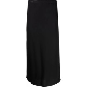 Calvin Klein, Zwarte Logo-Taille Midi Rok Zwart, Dames, Maat:S