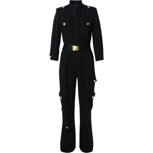 Elisabetta Franchi, Jumpsuits & Playsuits, Dames, Zwart, M, Polyester, Zwarte Cargo Jumpsuit met Utility Zakken