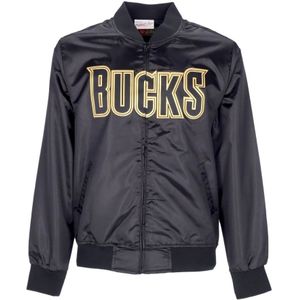 Mitchell & Ness, Jassen, Heren, Zwart, S, Satijn, Milwaukee Bucks NBA Satijnen Jas