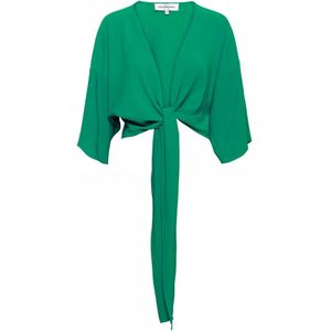 &Co Woman, Blouses & Shirts, Dames, Groen, 3Xl, Leer, Groene top met korte mouwen en knoopdetail