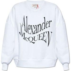 Alexander McQueen, Sweatshirts & Hoodies, Dames, Wit, M, Katoen, Sweatshirt met logo