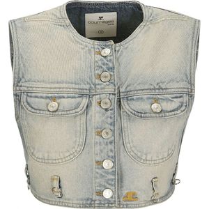 Courrèges, Blauwe Denim Cropped Vest Blauw, Dames, Maat:XS