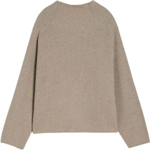 Iblues, Truien, Dames, Beige, M, Pailletten, Beige Sweater Trechter Hals Lange Mouw