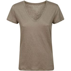 Majestic Filatures, Tops, Dames, Beige, M, Linnen, Linnen V-Hals Halfmouw T-Shirt