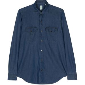 Finamore, Overhemden, Heren, Blauw, 5Xl, Denim, Denim Chambray Overhemd