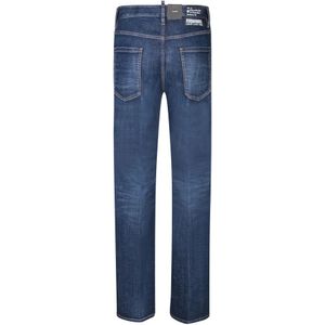 Dsquared2, Jeans, Heren, Blauw, S, Katoen, Blauwe Regular Fit Katoenen Jeans