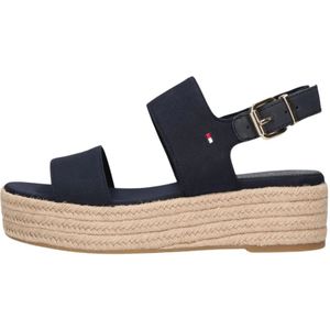 Tommy Hilfiger, Schoenen, Dames, Blauw, 40 EU, Katoen, Blauwe Mid Wedge Espadrilles Sandaal