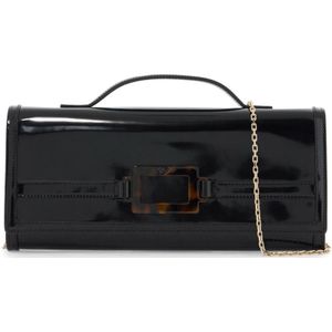 Roger Vivier, Tassen, Dames, Zwart, ONE Size, Leer, Geborsteld lederen Belle Vivier Clutch Tas