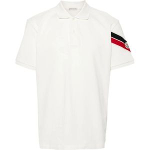 Moncler, Tops, Heren, Wit, M, Katoen, Logo-Patch Cotton Polo Shirt