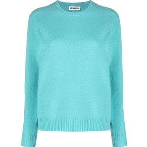 Jil Sander, Turquoise Wol Gebreide Trui Blauw, Dames, Maat:S