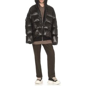 Rick Owens, Jassen, Heren, Zwart, L, Zwarte Donsjas Elastische Geribbeld