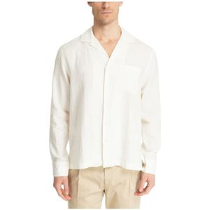 Lardini, Overhemden, Heren, Wit, XL, Linnen, Effen korte mouwen overhemd met knoopsluiting en zak