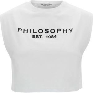 Philosophy di Lorenzo Serafini, Tops, Dames, Wit, M, Katoen, Logo Print Wit T-shirt en Polo