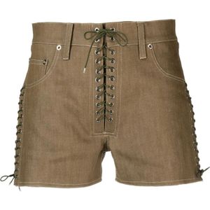 Ludovic de Saint Sernin, Korte broeken, Dames, Groen, S, Denim, Khaki Lace-Up Denim Shorts