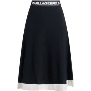 Karl Lagerfeld, Rokken, Dames, Zwart, M, Polyester, Zwarte Uitlopende Gebreide Rok